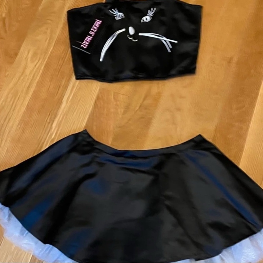 Tricks N Treatz two piece Chic Black Cat Print Tube Top and Skirt Set